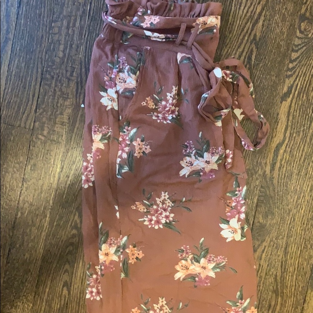 Floral paper bag style pants